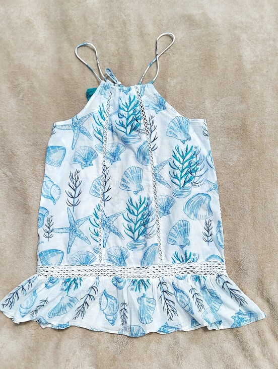 blue island Dresses & Skirts - Blue Island White & Blue Seashell Print Halter Beach Sundress Women Size XS NWT